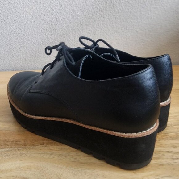 Eileen Fisher Shoes Womens Size 8 Black Leather Platform Lace Up Oxford Loafers - Picture 4 of 11